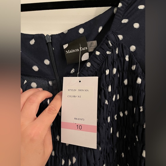 Maison Tara blue polka dot smocked midi dress Size 10 - Picture 5 of 11